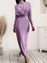 Load image into Gallery viewer, Ruched Turtleneck Long Sleeve Dress
