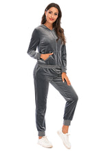 Load image into Gallery viewer, Zip-Up Hooded Jacket and Pants Set
