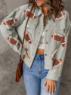 Football Sequin Button Up Dropped Shoulder Jacket