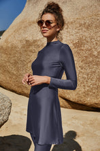 Load image into Gallery viewer, Slit Mock Neck Long Sleeve Top and Pants Swim Set
