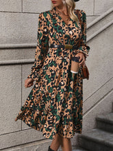 Load image into Gallery viewer, Leopard Notched Flounce Sleeve Midi Dress
