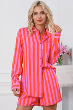 Load image into Gallery viewer, Striped Pocketed Button Up Shirt and Shorts Set
