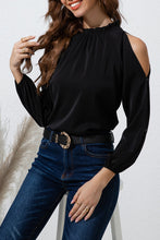 Load image into Gallery viewer, Frill Mock Neck Cold Shoulder Blouse
