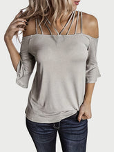 Load image into Gallery viewer, Full Size Cold Shoulder Three-Quarter Sleeve Blouse
