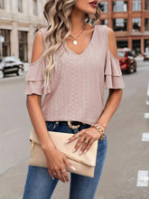 Load image into Gallery viewer, Eyelet V-Neck Cold Shoulder Blouse
