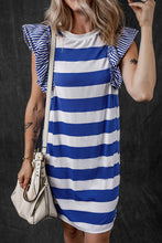 Load image into Gallery viewer, Ruffled Striped Round Neck Cap Sleeve Mini Dress
