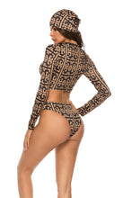 Load image into Gallery viewer, Printed Zip Up Three-Piece Swim Set
