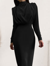 Load image into Gallery viewer, Ruched Turtleneck Long Sleeve Dress
