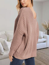 Load image into Gallery viewer, V-Neck Batwing Dropped Shoulder Sweater

