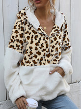 Load image into Gallery viewer, Leopard Half-Zip Dropped Shoulder Hoodie
