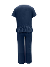 Load image into Gallery viewer, Peplum Round Neck Short Sleeve Top and Pants Set
