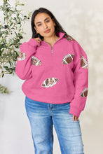 Load image into Gallery viewer, Full Size Sequin Football Half Zip Long Sleeve Sweatshirt
