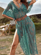 Load image into Gallery viewer, Openwork Slit V-Neck Half Sleeve Cover-Up

