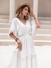 Load image into Gallery viewer, Tassel Trim Smocked V-Neck Short Sleeve Dress
