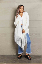 Load image into Gallery viewer, Fringe Hem Open Front Ribbed Trim Cardigan
