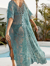 Load image into Gallery viewer, Openwork Slit V-Neck Half Sleeve Cover-Up
