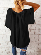 Load image into Gallery viewer, Ruched Notched Half Sleeve Blouse
