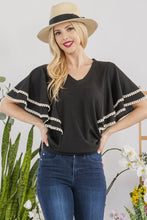 Load image into Gallery viewer, Celeste Full Size V-Neck Lace Trim Flutter Sleeve Top
