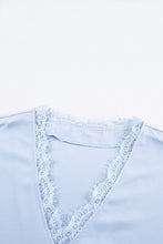 Load image into Gallery viewer, Lace Detail V-Neck Cap  Sleeve T-Shirt
