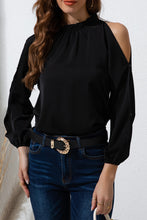 Load image into Gallery viewer, Frill Mock Neck Cold Shoulder Blouse
