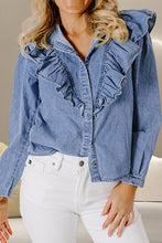 Load image into Gallery viewer, Ruffled Round Neck Long Sleeve Denim Top
