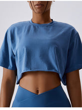 Load image into Gallery viewer, Cropped Round Neck Short Sleeve Active Top
