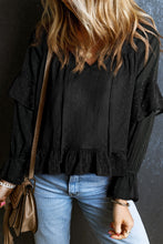 Load image into Gallery viewer, Swiss Dot Tie Neck Flounce Sleeve Blouse

