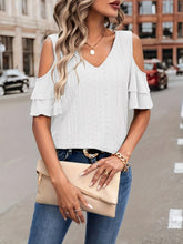 Load image into Gallery viewer, Eyelet V-Neck Cold Shoulder Blouse
