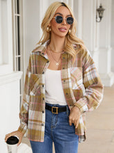 Load image into Gallery viewer, Snap Up Plaid Collared Neck Jacket with Pocket
