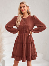 Load image into Gallery viewer, Swiss Dot Lace Trim Balloon Sleeve Dress
