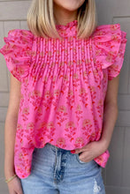 Load image into Gallery viewer, Ruffled Printed Mock Neck Cap Sleeve Blouse
