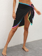 Load image into Gallery viewer, Rainbow Pompom Trim Swim Skirt
