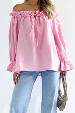 Load image into Gallery viewer, Drawstring Off-Shoulder Flounce Sleeve Blouse
