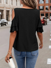 Load image into Gallery viewer, Eyelet V-Neck Cold Shoulder Blouse
