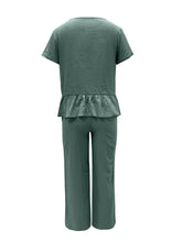 Load image into Gallery viewer, Peplum Round Neck Short Sleeve Top and Pants Set
