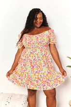 Load image into Gallery viewer, Smocked Sweetheart Neck Flounce Sleeve Mini Dress
