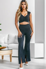 Load image into Gallery viewer, Ruched Cutout Tank and Slit Pants Set
