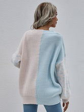 Load image into Gallery viewer, Woven Right Leopard Color Block V-Neck Tunic Pullover Sweater
