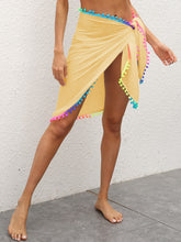 Load image into Gallery viewer, Rainbow Pompom Trim Swim Skirt
