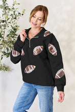 Load image into Gallery viewer, Full Size Sequin Football Half Zip Long Sleeve Sweatshirt
