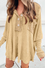 Load image into Gallery viewer, Waffle Knit Buttoned Long Sleeve Top with Breast Pocket
