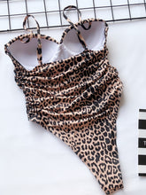 Load image into Gallery viewer, Ruched Leopard Spaghetti Strap One-Piece Swimwear
