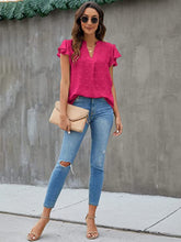 Load image into Gallery viewer, Swiss Dot Notched Cap Sleeve Blouse
