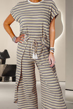 Load image into Gallery viewer, Striped Round Neck Top and Drawstring Pants Set
