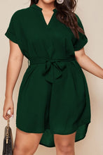 Load image into Gallery viewer, Plus Size Notched Tie Waist Mini Dress
