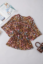 Load image into Gallery viewer, Leopard V-Neck Half Sleeve Blouse
