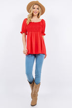 Load image into Gallery viewer, Celeste Full Size Ruffled Short Sleeve Smocked Blouse
