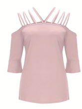 Load image into Gallery viewer, Full Size Cold Shoulder Three-Quarter Sleeve Blouse
