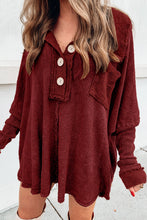 Load image into Gallery viewer, Waffle Knit Buttoned Long Sleeve Top with Breast Pocket
