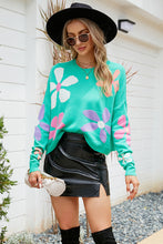 Load image into Gallery viewer, Flower Round Neck Drop Shoulder Sweater
